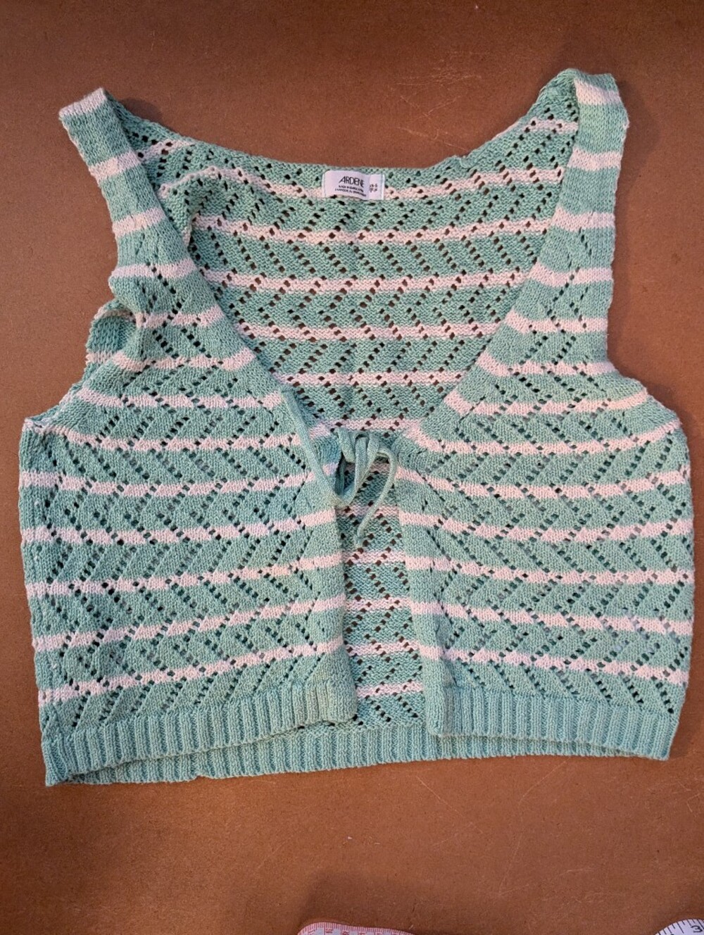 Ardene Mint and White Striped Open Knit Cardigan Crop Top